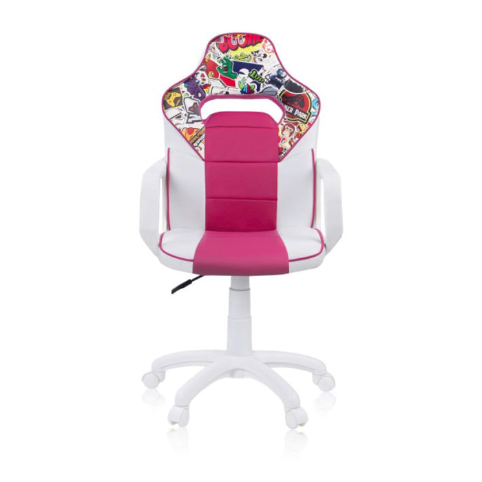 Silla gaming DRW Sticker - Blanco - Rosa DRW