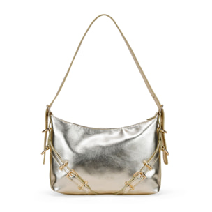 Bolso de hombro dorado con hebillas