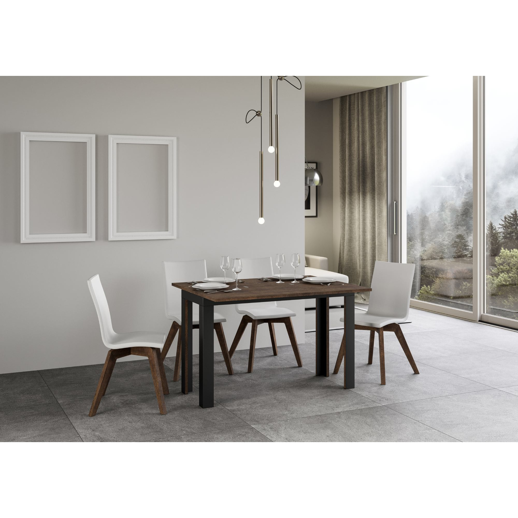 Table Linea Double Noyer 120x45 ouverte 120x90 pieds/cadre Anthracite