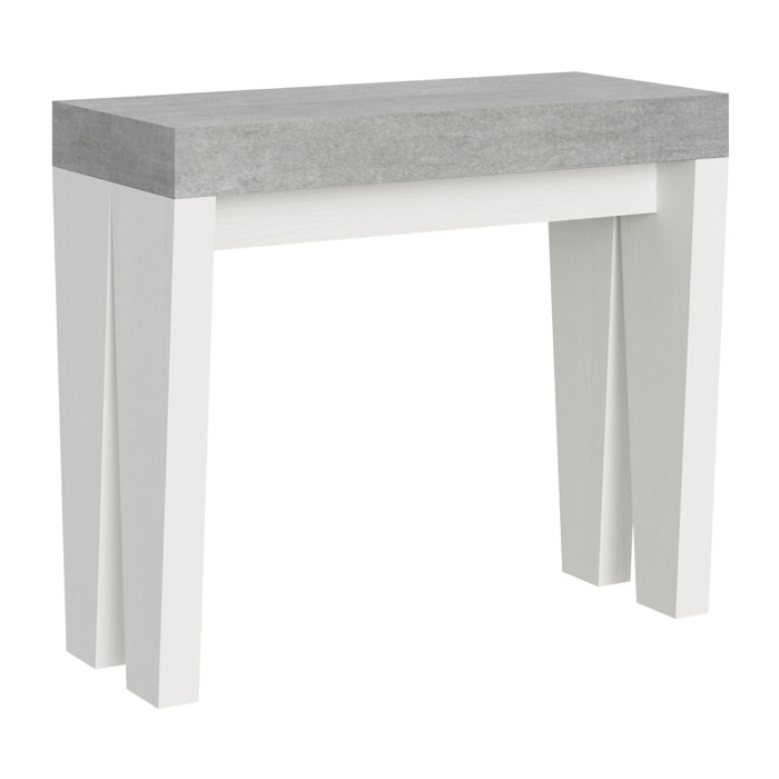 Consola extensible 90x40/196 cm Spimbo Mix Small tapa Cemento - patas Fresno Blanco