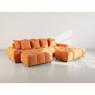 Adelaide - canapé d'angle réversible 4 places avec pouf d'appoint en tissu texturé - Terracotta