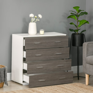 Cómoda 4 Cajones, Cómoda Dormitorio, Cajonera para Salón, Oficina, Pasillo, Estilo Moderno, 76x35x72 cm, Gris Veteado y Blanco
