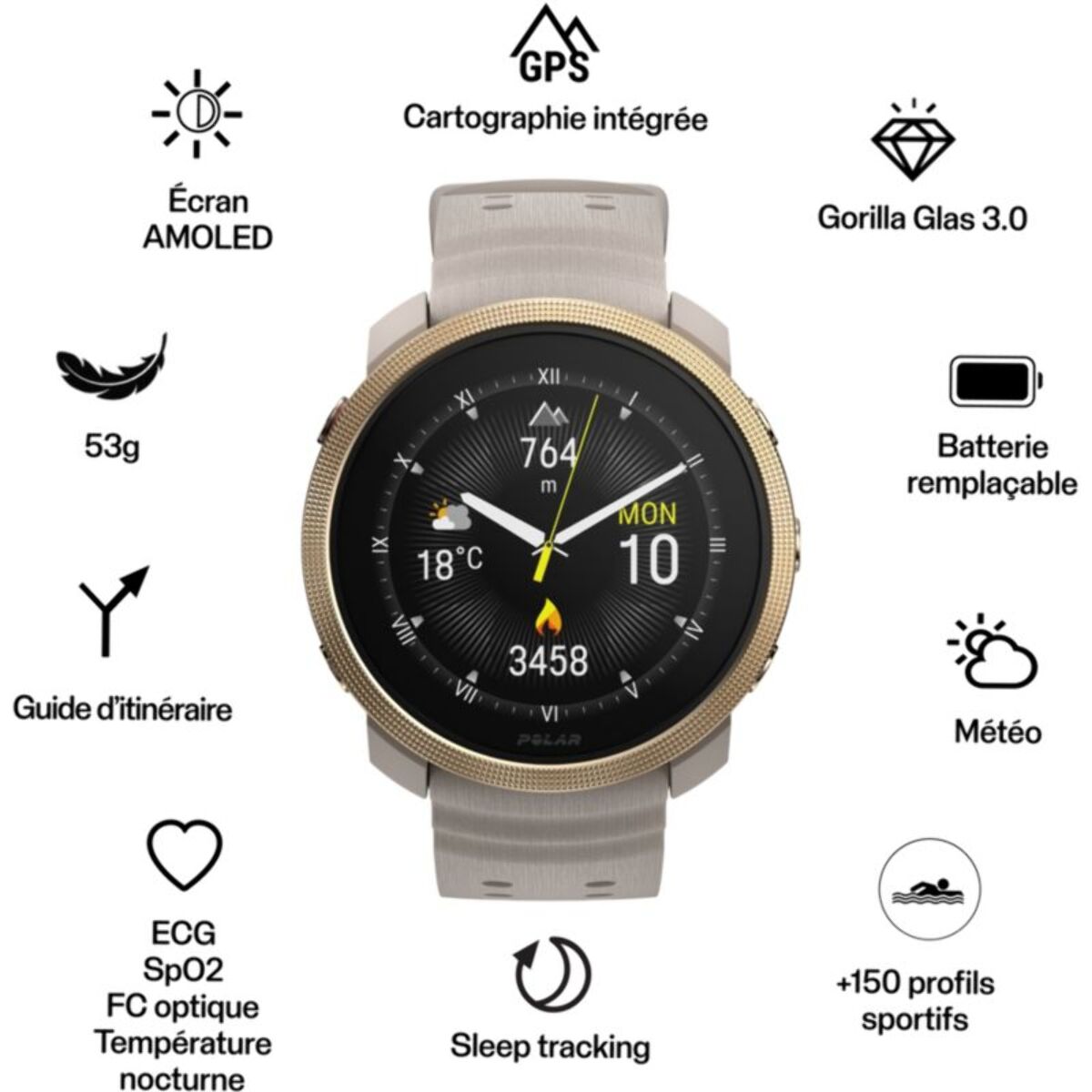 Montre sport POLAR Vantage M3 Beige Or S-L