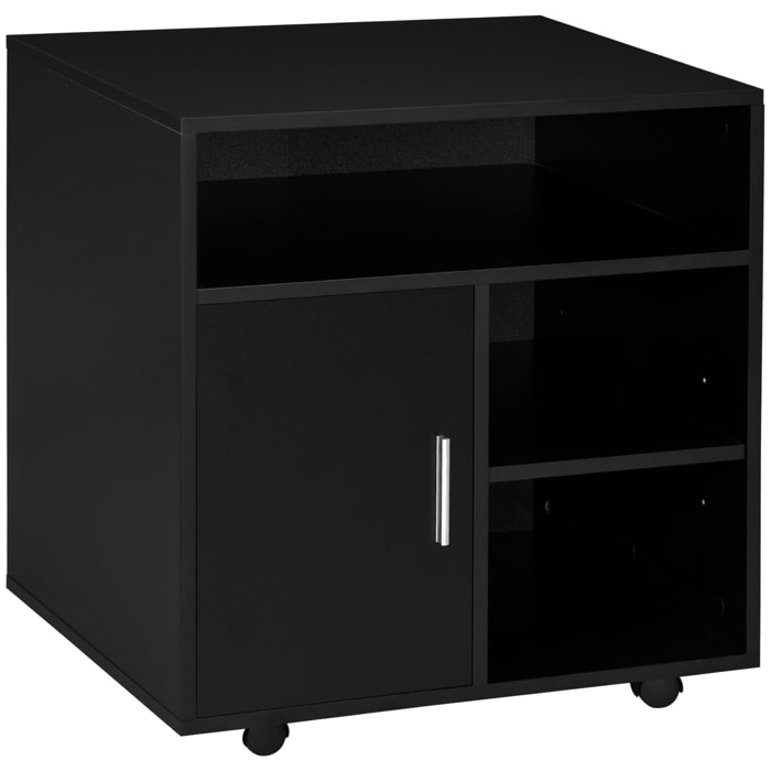 HOMCOM Mueble con Ruedas para Impresora Armario de Oficina Multifuncional con Estantes con Amplio Espacio de Almacenaje 60x50x65,5 cm Negro