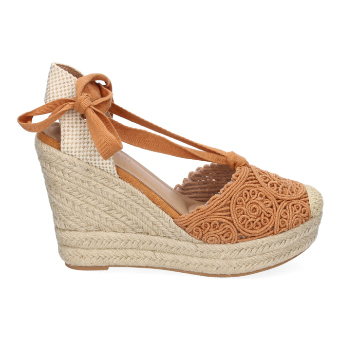 Sandalia de Cuña de Yute para Mujer, Diseño Comodo y Moderno, Elegante con Cintas