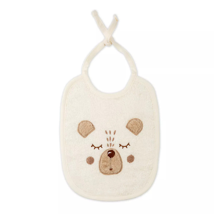 Bavoir enfant pur coton 420 g/m² brodé beige Petit ours angora