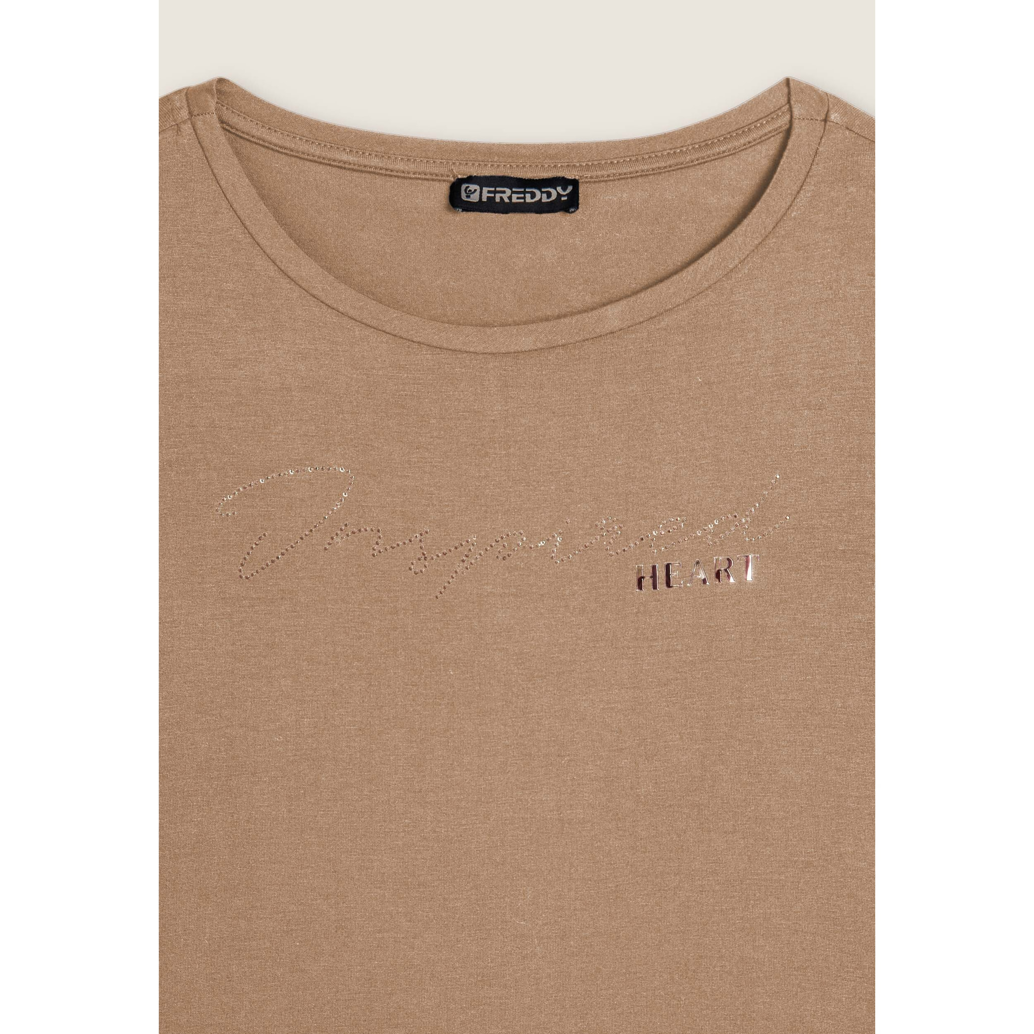 T-shirt donna con grafica in strass e logo sul fondo