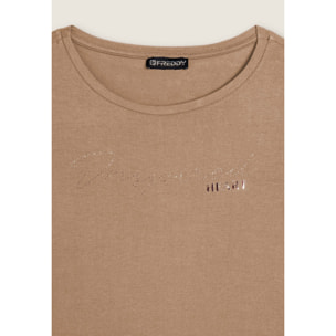 T-shirt donna con grafica in strass e logo sul fondo