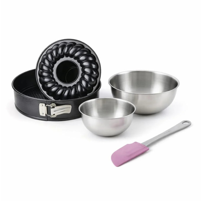 Set de 4 ustensiles de pâtisserie moule à manqué 2 bols et spatule Black mettallic Black mettallic Zenker  Black mettallic
