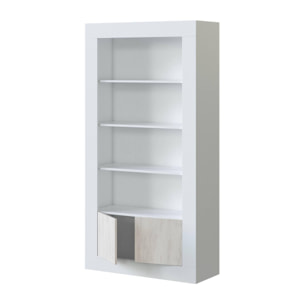 Libreria Lexington, Mobile portalibri moderna a 2 ante e 3 ripiani, Scaffale moderno, Credenza alta con scomparti, cm 94x35h181, Bianco lucido