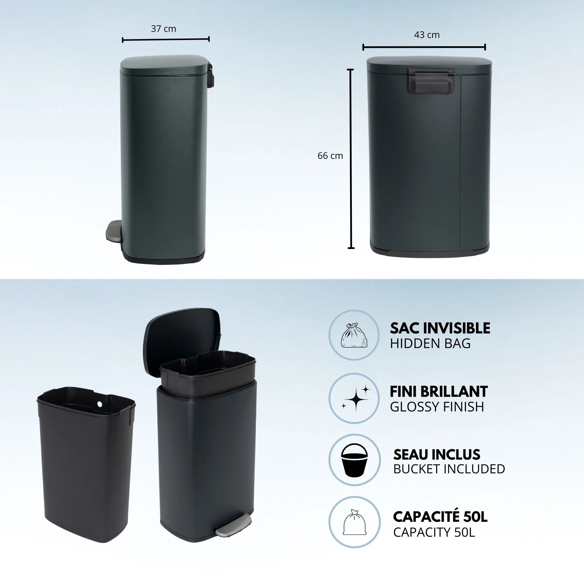 Poubelle à pédale inox ADMIRAL 50L