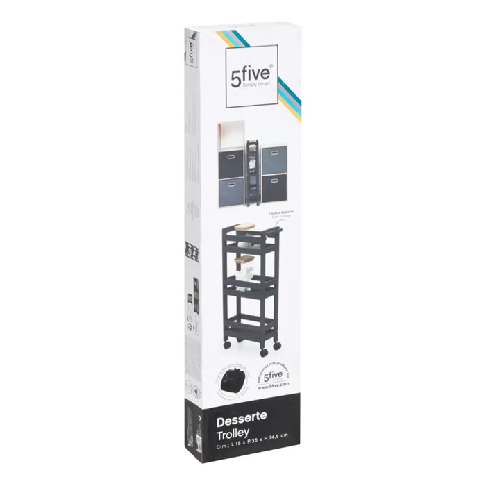 Desserte à roulettes 3 niveaux Noir khôl Colorama
