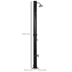 Ducha Solar de Jardín 20L Ducha Exterior con Cabezal de Ducha Redondo Grifo Agua Caliente Máx. 60„ƒ y Ducha para Pies para Piscina Patio Playa 15,5x15,5x222 cm Negro