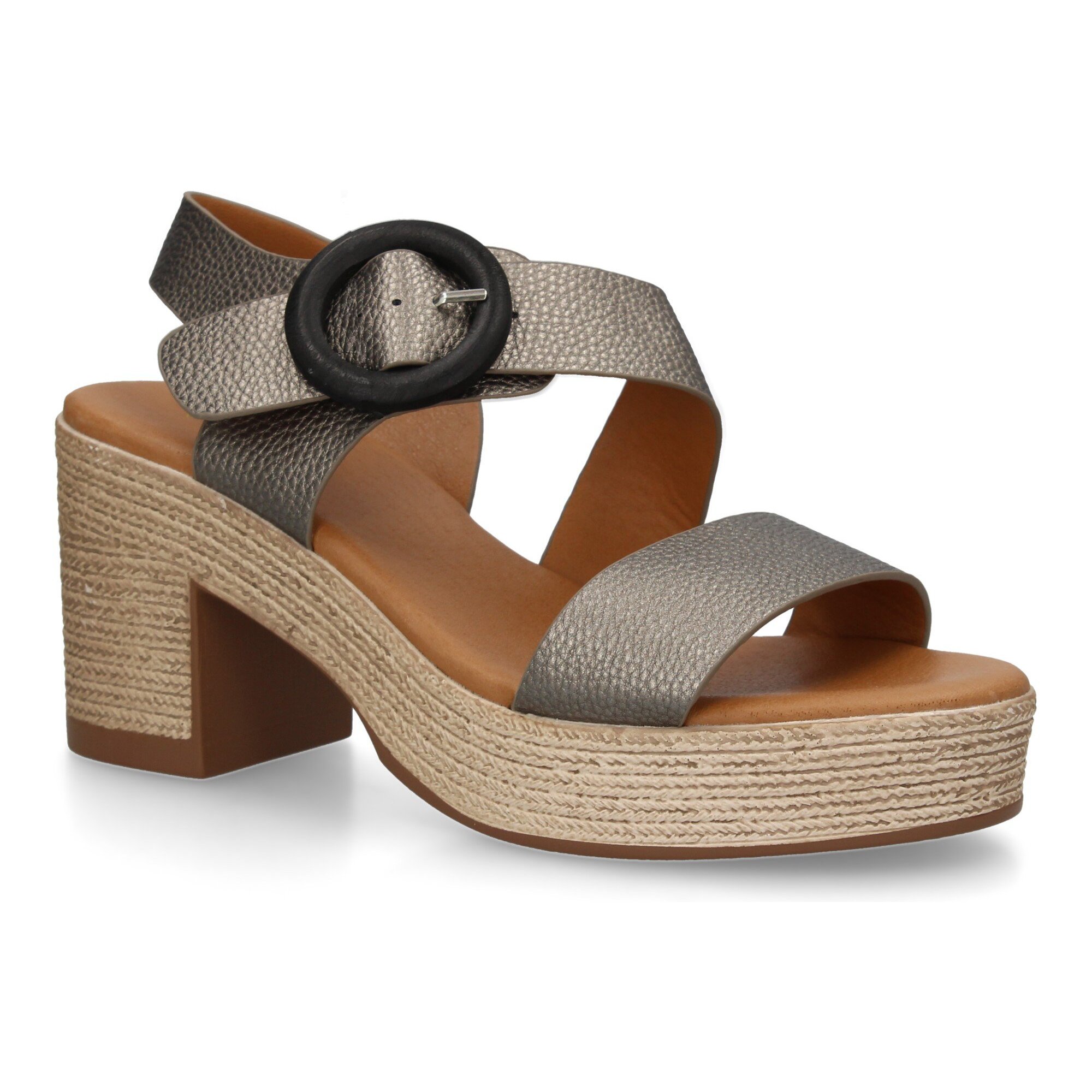 Sandalia de tacon para mujer diseño moderno elegante y comodo con tiras cruzadas en el talon.