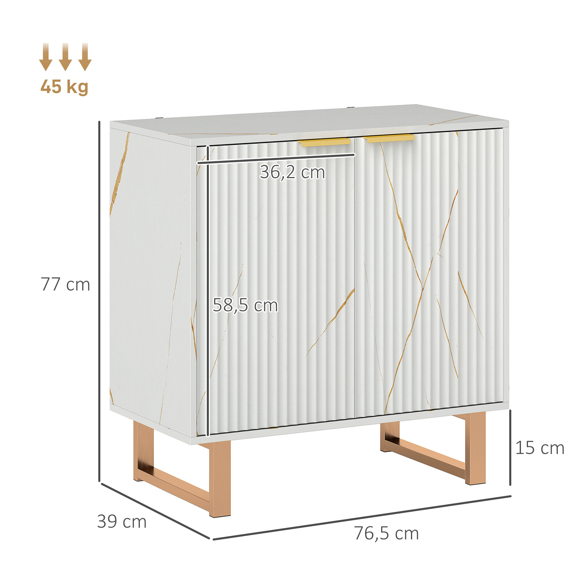 Buffet salon meuble de rangement style moderne avec placard à 2 portes, étagère réglable, pieds en métal - dim. 76,5 x 39 x 77 cm, blanc