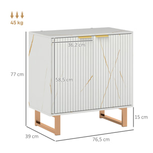 Buffet salon meuble de rangement style moderne avec placard à 2 portes, étagère réglable, pieds en métal - dim. 76,5 x 39 x 77 cm, blanc