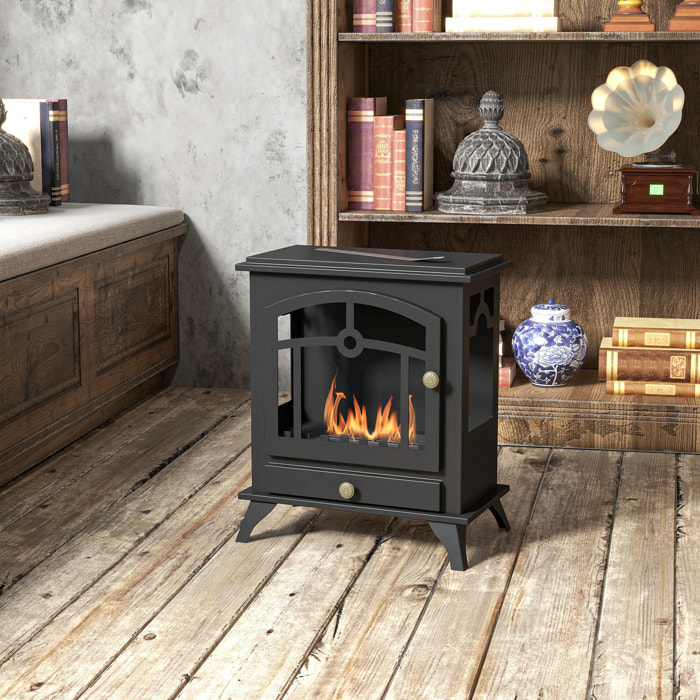 Chimenea de Bioetanol Estufa de Bioetanol de Pie con Tanque de 1,2 L Apagallamas de Acero Inoxidable Tiempo de Combustión 3H para Interiores 20-25 m² 45x28x54 cm Negro