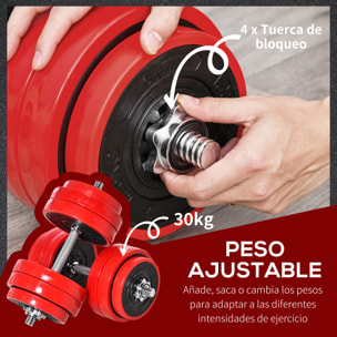 Juego de Mancuernas 30 kg Ajustables 2 en 1 con Barras Biela Ajustable Gimnasio