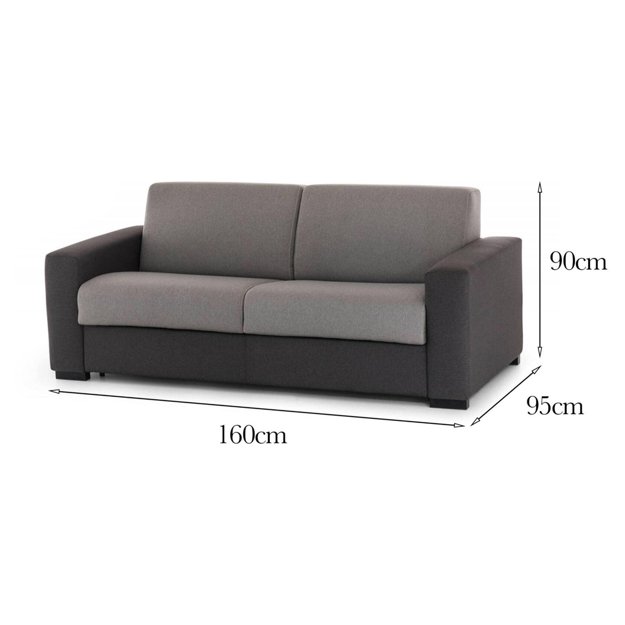 Divano fisso Selene, Divano a 2 posti, 100% Made in Italy, Sofà Soggiorno, in tessuto imbottito, con Braccioli slim, Cm 160x95h90, Grigio e Antracite