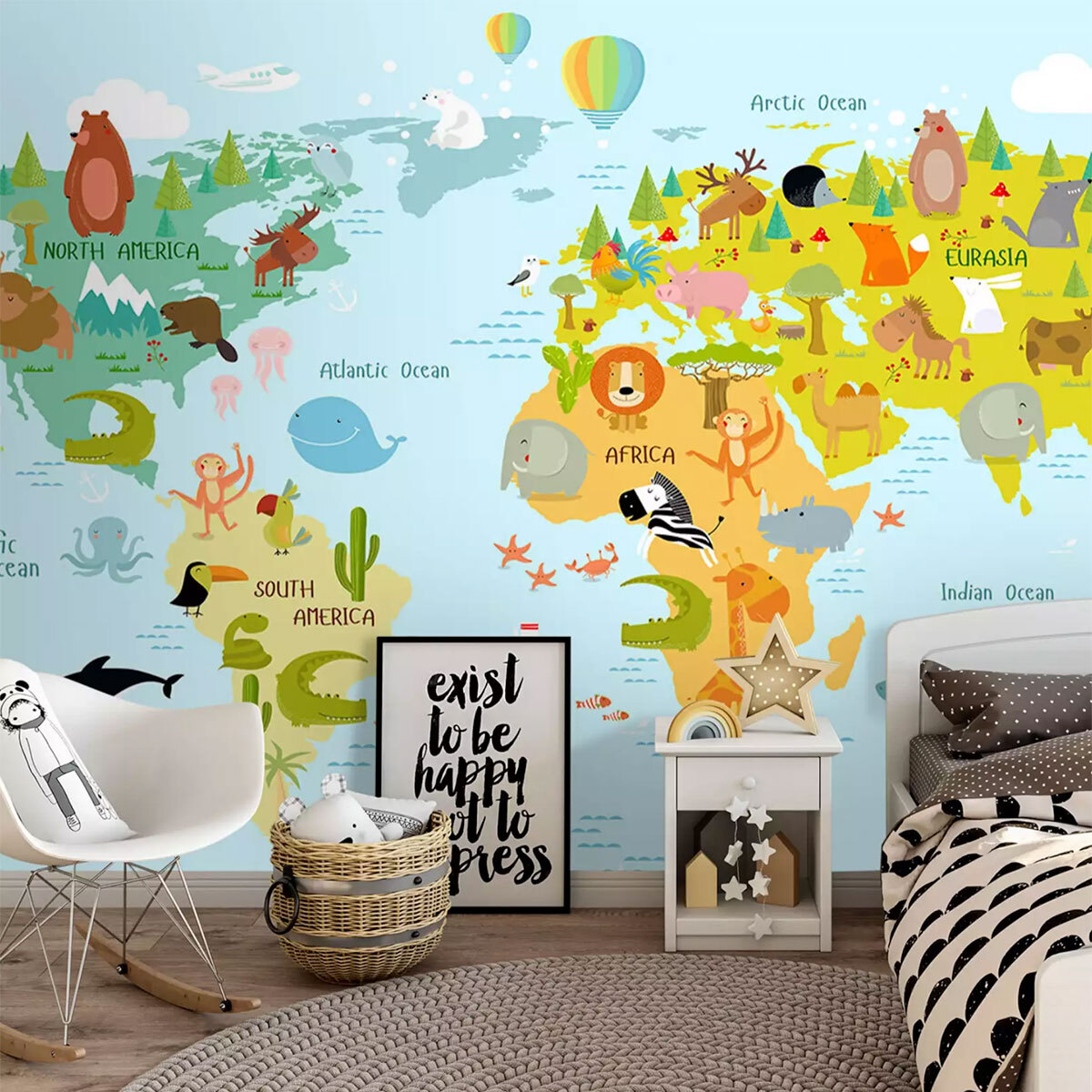 Papier peint enfant world map Intissé