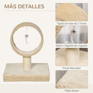 Árbol para Gatos Pequeño con Túnel Poste Rascador de Yute Juguete Colgante Beige