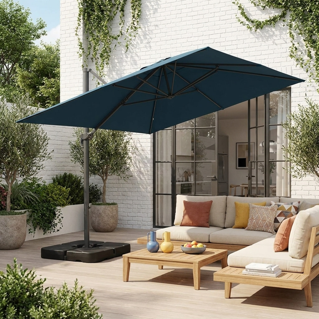 Parasol déporté rectangulaire 3x4m + dalles à lester 50x50cm WIMEREUX + DALLES