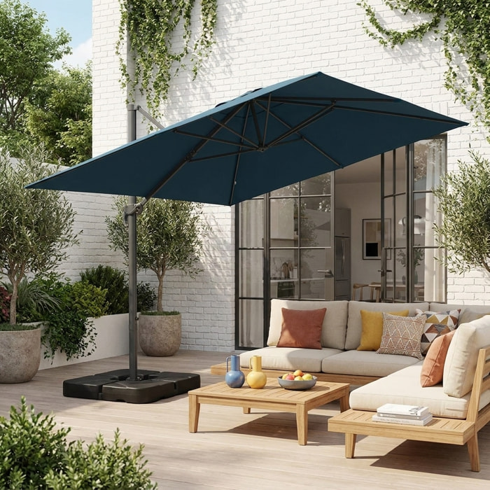 Parasol déporté rectangulaire 3x4m + dalles à lester 50x50cm WIMEREUX + DALLES