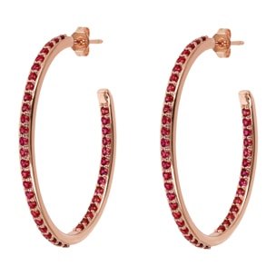 Orecchini a Cerchio Ovali con Cubic Zirconia Rosse