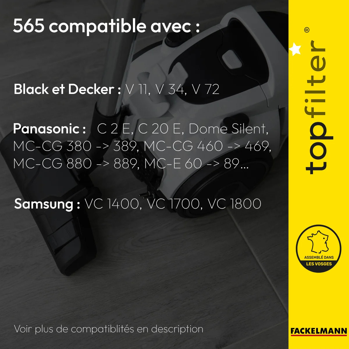 Lot de 4 sacs aspirateur pour Samsung et Panasonic TopFilter Premium