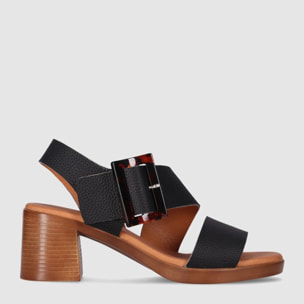 Sandalias de Piel - Negro - Tacón: 6 cm