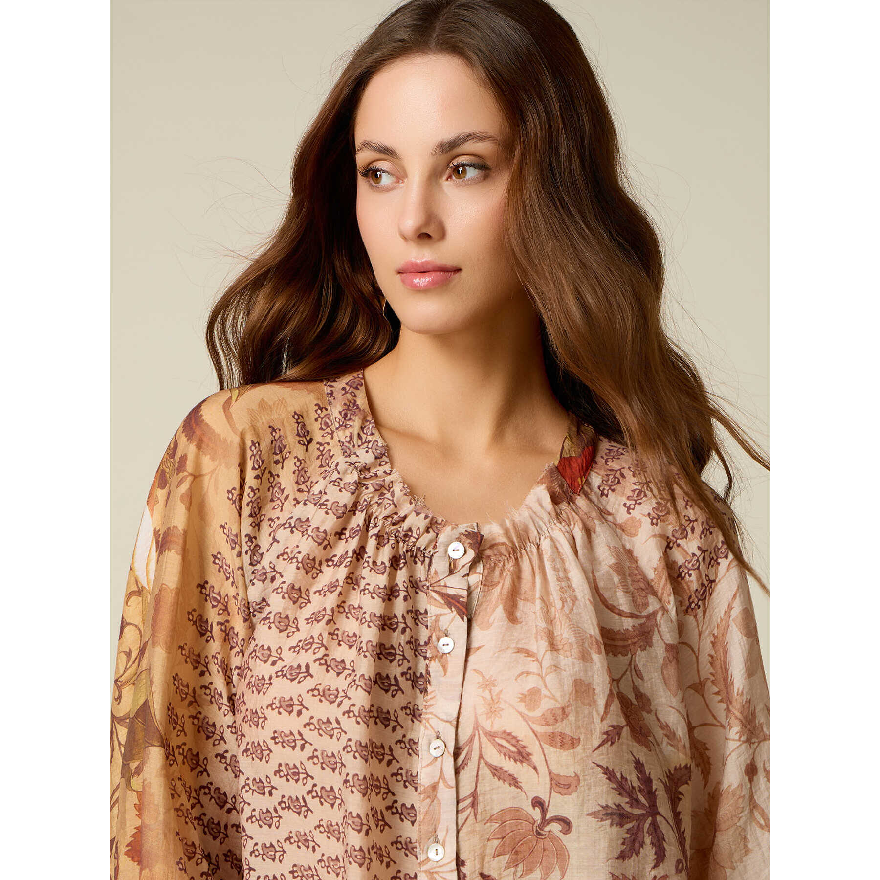 Oltre - Camisa mezcla lyocell estampada - Beige