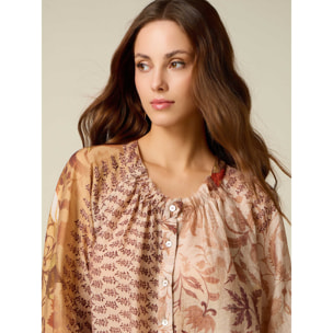 Oltre - Camisa mezcla lyocell estampada - Beige
