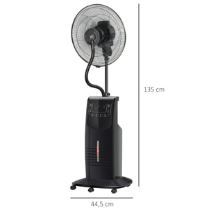 Ventilador de Pie Oscilante con Nebulizador 90W con Control Remoto 5 Aspas Tanque de Agua 3,1 L 3 Velocidades Temporizador y Ruedas 44,5x44,5x135 cm Negro