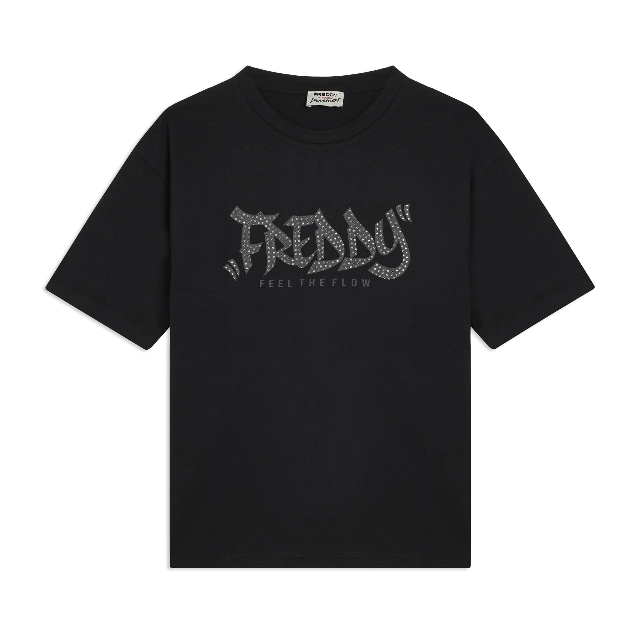 T-shirt con stampa "FREDDY FEEL THE FLOW" e borchie