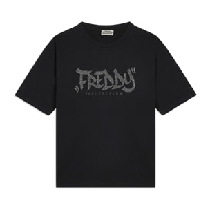 T-shirt con stampa "FREDDY FEEL THE FLOW" e borchie