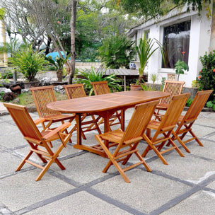 NARRA Table de jardin ovale 6 chaises et 2 fauteuils en teck huilé