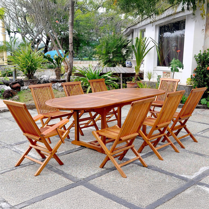 NARRA Table de jardin ovale 6 chaises et 2 fauteuils en teck huilé