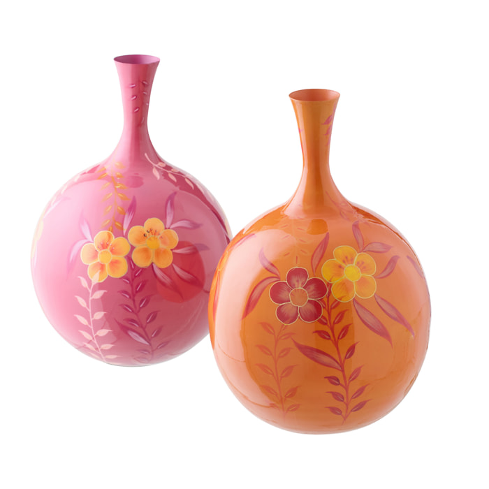 J-Line Vase Fleurs - métal - rose/orange - 2 pièces
