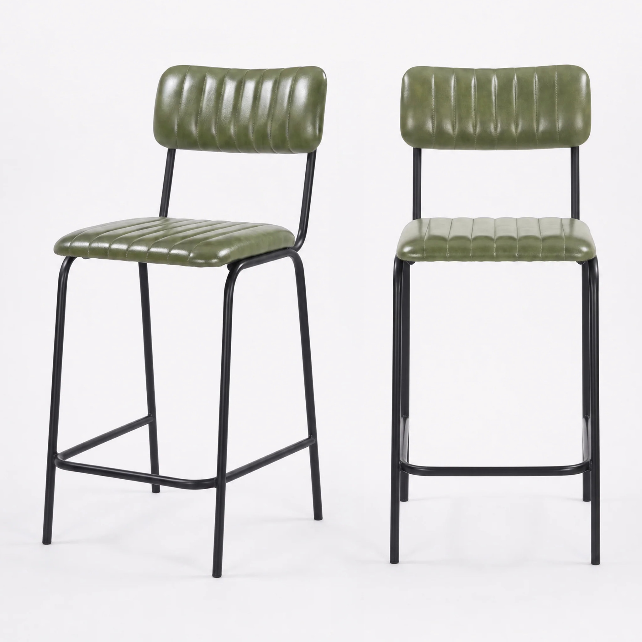 Lot de 2 chaises pour îlot central 65 cm en cuir de buffle vert - Arsène
