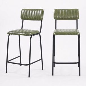 Lot de 2 chaises pour îlot central 65 cm en cuir de buffle vert - Arsène