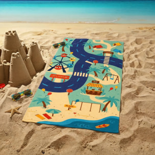 Serviette de plage microfibre enfant - Circuit - 70x140cm - 220g/m²