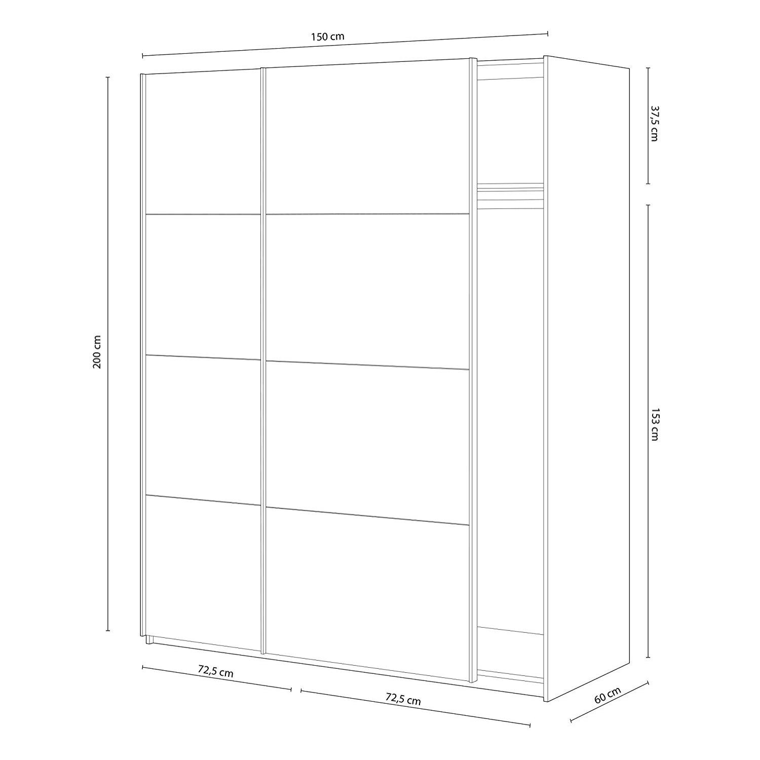 Armadio Armadietto Guardaroba Resistente Robusto Multiuso con 2 Ante Scorrevoli 2 Ripiani E 2 Appendiabiti Camera Da Letto 200x150x60 Cm Bianco Artik