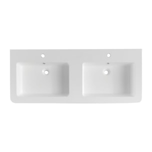 Lavabo double Pavia en marbre coulé blanc 120×49×5 cm – 2 trous pour la robinetterie, avec trop-plein (PA12049)