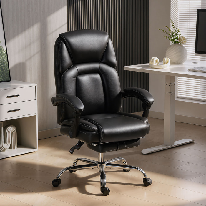 Fauteuil de bureau manager inclinable repose-pieds rétractable synthétique noir