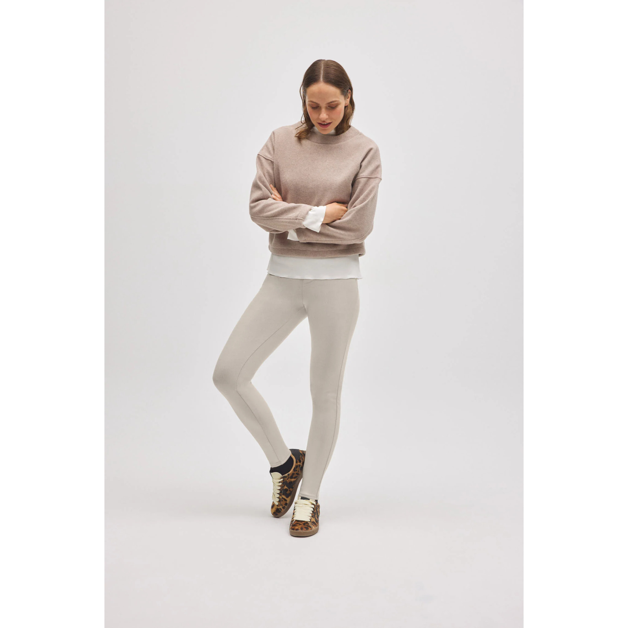 Pantaloni termici skinny elasticizzati effetto pelle color avorio