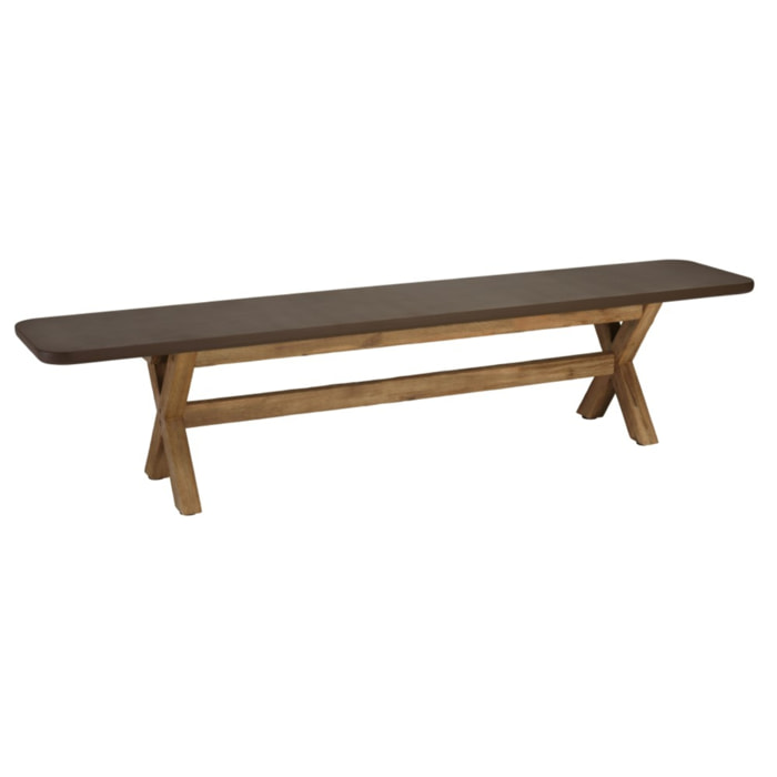NESTOR - Banc 200x40cm effet béton marron pied en bois d'acacia