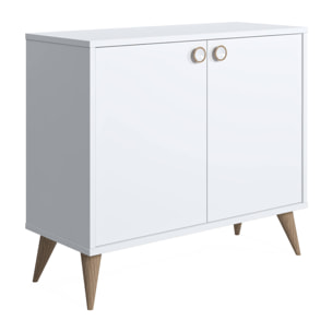 Credenza con due ante battenti e due ripiani interni, cm 85 x 35 x 74, colore bianco