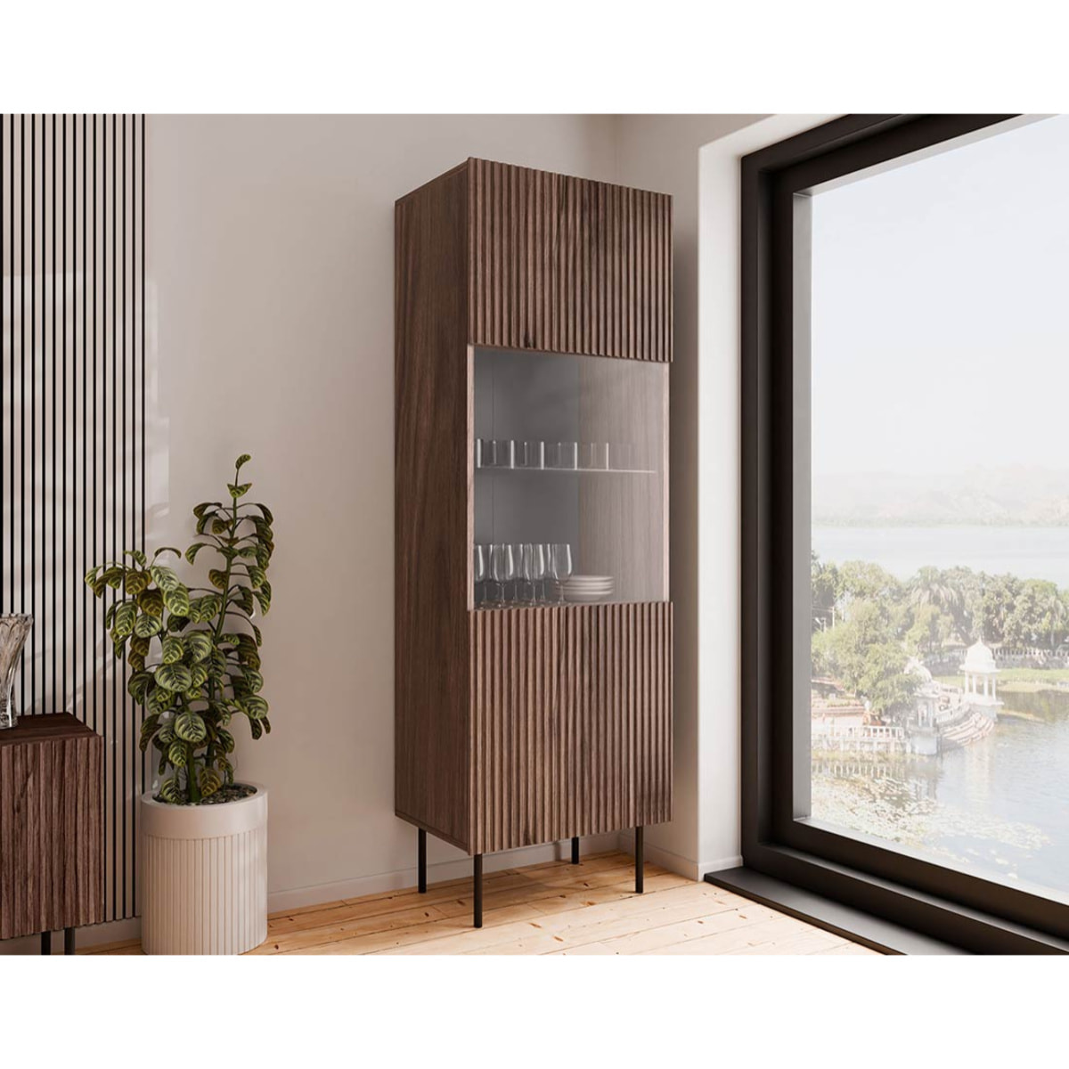 Franco - vitrine - effet bois - 1 porte - 183 cm - Bois