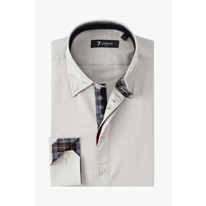 Camicia Uomo 2 Bottoni Button Down Slim Satin Unito Grigio