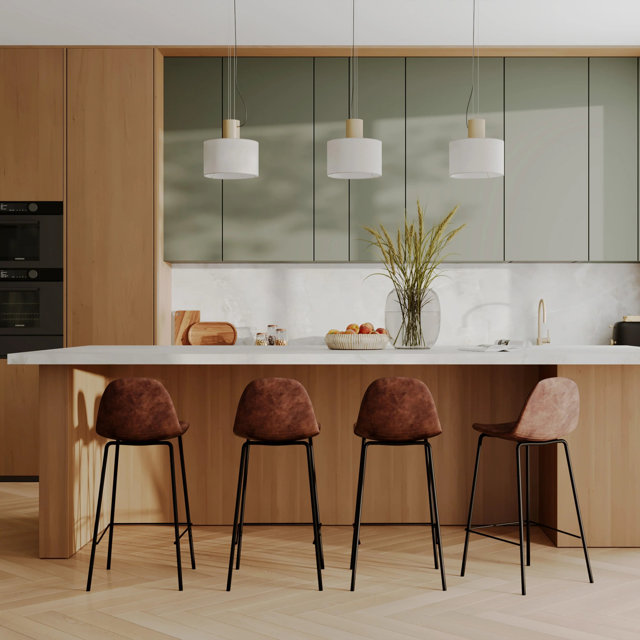 Lot de 2 chaises pour îlot central 65 cm en cuir synthétique marron - Henrik